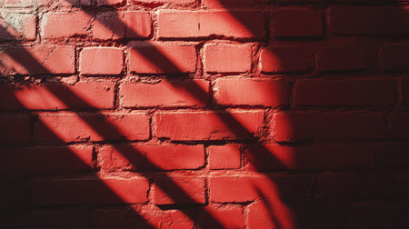 A striking image of a red brick wall illuminated by sunlight, casting intricate shadows that add depth and character, perfect for creative projects.の素材