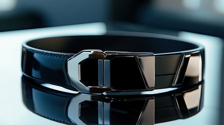 This stylish black belt showcases a contemporary buckle design, perfect for enhancing any outfit with a touch of elegance and sophistication.の素材