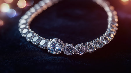 A stunning diamond necklace elegantly shines with intricate details and a luxurious appearance. Perfect for showcasing beauty and style in photography.の素材