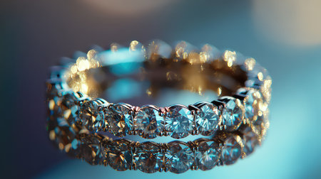 This stunning image features an elegant diamond ring with sparkling stones, beautifully set against a smooth blue background, perfect for showcasing luxury jewelry.の素材