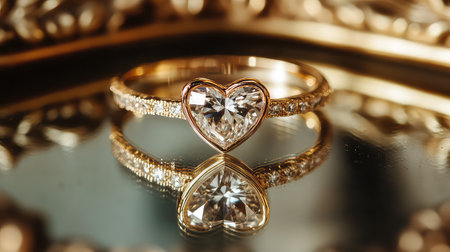 This beautiful heart-shaped diamond ring features exquisite detailing and a stunning reflection, perfect for symbolizing love and elegance.の素材