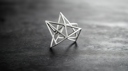 This striking silver ring features a modern geometric star design, showcasing intricate craftsmanship and contemporary aesthetics, perfect for fashion enthusiasts.の素材
