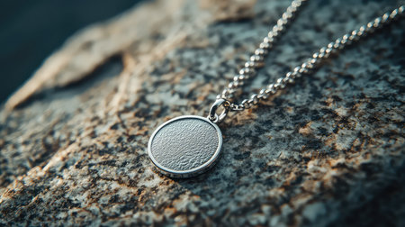This image showcases a beautiful silver pendant necklace on a textured rock surface, emphasizing its sleek design and charming detail. Perfect for fashion inspiration.の素材