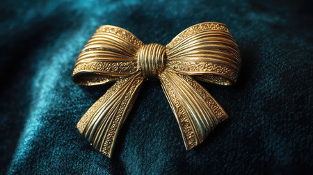 This stunning golden bow showcases intricate textures and luxurious details, perfect for festive decorations or creative design projects.の素材