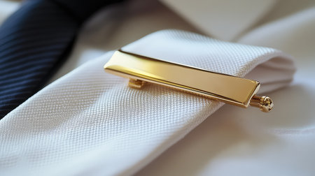 A stunning gold tie clip enhances a luxurious shirt, perfect for menの素材
