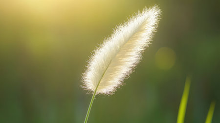 A stunning close-up of a soft, feather-like plant illuminated by radiant light, showcasing the beauty and serenity of nature in a tranquil setting.の素材