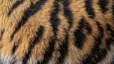 This stunning close-up captures the unique texture and striking patterns of a tiger's fur, featuring vibrant orange and deep black stripes that exemplify wild beauty.の素材