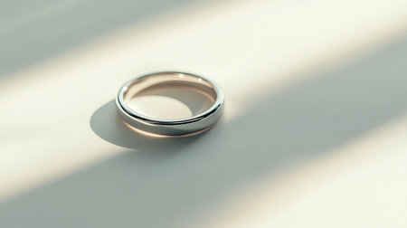 A stunning silver ring placed on a soft surface, beautifully illuminated by natural light, creating gentle shadows that enhance its elegance.の素材