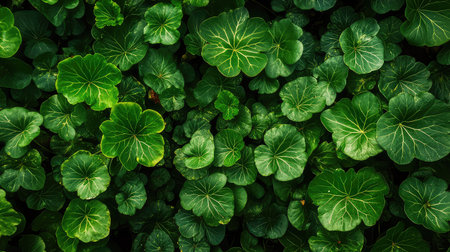 This image showcases a vibrant collection of lush green leaves, providing a rich texture and depth to any design. It captures the beauty of nature's foliage in a peaceful and organic setting.の素材