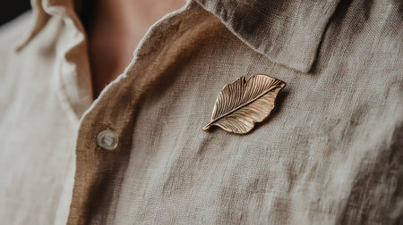 This elegant leaf brooch beautifully complements a simple linen shirt, showcasing a perfect blend of minimalist fashion and nature-inspired design for any occasion.の素材