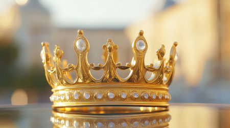 A stunning golden crown adorned with beautiful pearls, symbolizing luxury and elegance. Ideal for use in designs related to royalty, fashion, or celebrations.の素材