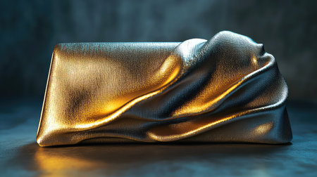 This abstract sculpture features a draped fabric with a smooth golden texture, emphasizing gentle curves and soft folds in an elegant design.の素材