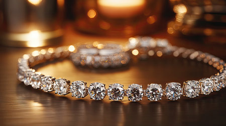 This stunning diamond bracelet features exquisite round cut stones set in gold, perfect for showcasing luxury and elegance in a warm, inviting atmosphere.の素材