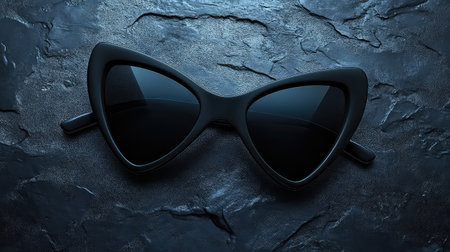 A pair of stylish cat-eye sunglasses resting on a textured black surface, embodying elegance and modern fashion for trendsetters.の素材