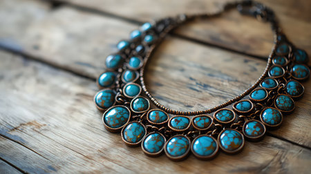 This elegant turquoise statement necklace showcases intricate craftsmanship with vibrant gemstones, perfect for adding a touch of style to any outfit.の素材