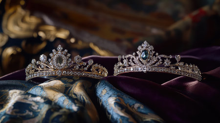 Capture the essence of elegance and luxury with these stunning crowns, ideal for weddings and formal events, showcasing intricate designs and rich textures.の素材