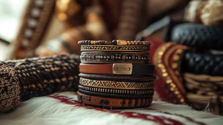 A stunning arrangement of colorful handcrafted bangles reveals intricate designs and warmth. Perfect for showcasing artisanal craftsmanship and unique style.の素材