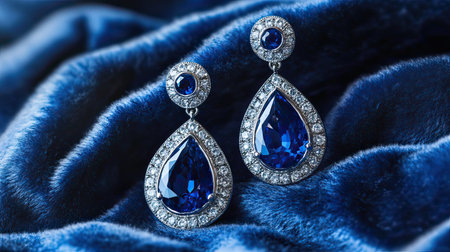 Discover the elegance of these blue gemstone earrings, showcasing stunning craftsmanship and sparkling surrounds, perfect for any special occasion or stylish ensemble.の素材
