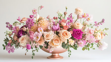 A stunning floral arrangement showcasing a beautiful mix of pastel flowers in soft shades, perfect for enhancing any event with elegance and charm.の素材