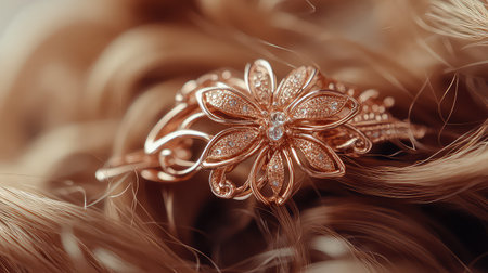 This stunning floral hair accessory features an intricate design, embellished with sparkling details, perfect for enhancing any hairstyle at special events.の素材