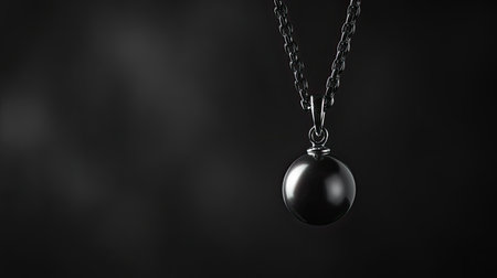 This image features a striking black pendant necklace with an orb hanging delicately on a dark background, highlighting its luxurious design and elegance in jewelry fashion.の素材