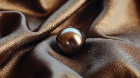 A stunning close-up of a brown pearl resting gracefully on silky fabric, showcasing its shine and luxurious appeal for elegant decor and artistic displays.の素材