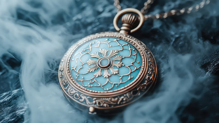 A beautifully crafted vintage pocket watch showcasing intricate designs in blue and gold, perfect for collectors, vintage enthusiasts, and timeless gift-givers.の素材