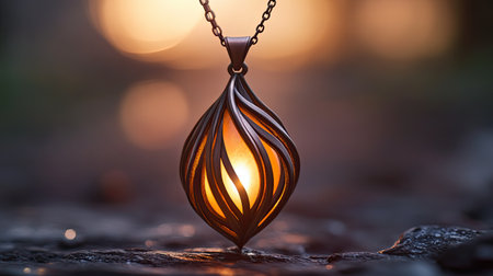 This exquisite pendant necklace features a unique swirl design, emanating a warm glow. Perfect for fashion enthusiasts, it captures elegance in a natural setting.の素材