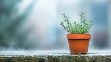 A vibrant green herb plant in a terracotta pot adds a touch of freshness and charm to any indoor or outdoor space, promoting tranquility and wellness.の素材