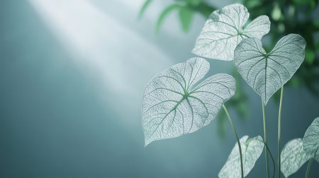 This image showcases delicate heart-shaped leaves illuminated by soft natural light, creating a serene and calming atmosphere perfect for nature lovers.の素材