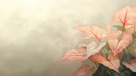 Beautiful illustration of delicate tropical leaves set against a soft pastel background, perfect for nature-inspired decor and artistic projects.の素材