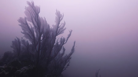This stunning underwater image captures delicate sea fans surrounded by a misty atmosphere, creating a serene and mystical underwater scene.の素材