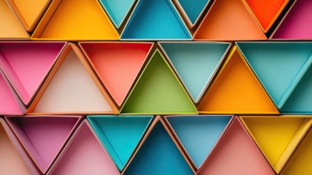 A stunning display of colorful paper triangles arranged in a vibrant pattern, perfect for inspiring creativity and design ideas for various art projects.の素材