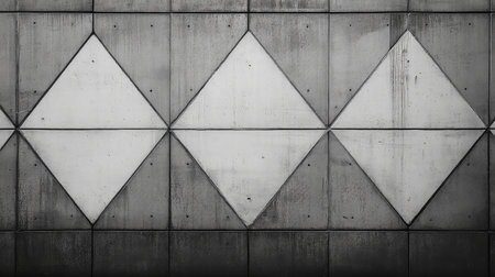 A striking black and white image of a textured concrete wall featuring diamond shapes. This design captures industrial minimalism and modern aesthetics, perfect for artistic projects.の素材