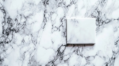 Beautiful white marble surface with delicate gray veining, featuring a solid white square tile. Ideal for contemporary home decor, interior design, and renovation projects.の素材