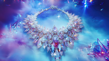 This mesmerizing necklace showcases intricate crystal designs that radiate brilliance and color, perfect for adding elegance to any outfit or occasion.の素材