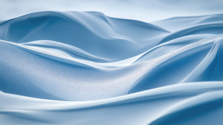 A stunning close-up of soft blue fabric draped elegantly, showcasing gentle creases and unique textures. This image highlights the beauty and simplicity of textiles, creating a serene atmosphere ideal for various design and artistic needs.の素材