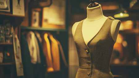A beautifully tailored dress displayed on a mannequin captures the essence of elegance, showcasing fine craftsmanship in a stylish boutique ambience.の素材