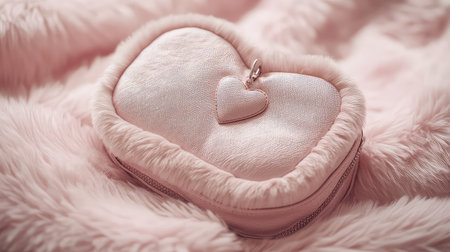 This soft pink heart-shaped jewelry case is designed for storing accessories elegantly. It features a plush exterior and a secure closure, perfect for travel.の素材
