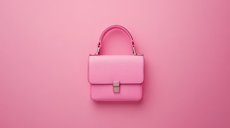 Discover this stylish pink handbag set against a soft pink background, ideal for fashion and accessory photography that exudes charm and femininity.の素材