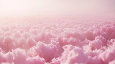 A breathtaking view of pink flowers blanketed in a soft mist during dawn, creating an enchanting and tranquil atmosphere in nature.の素材