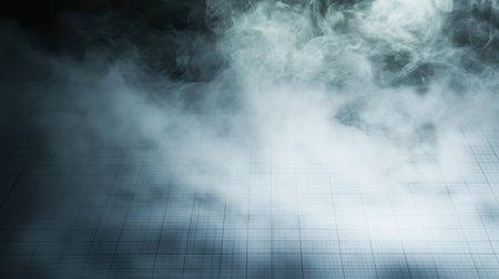 A captivating scene featuring dense mist and smoke with soft light filtering through, creating an ethereal and moody atmosphere for background use.の素材