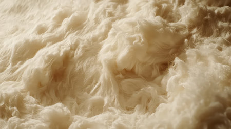 This close-up image showcases the delicate and soft texture of white wool, emphasizing its fluffy, warm appearance. Perfect for design projects.の素材