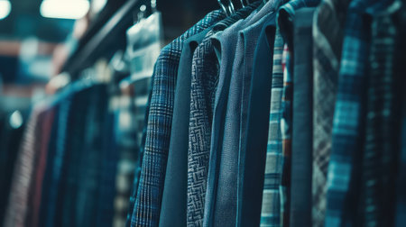 A vivid close-up view of various hanging fabrics showcasing intricate patterns and textures, ideal for fashion, textiles, or retail themes.の素材