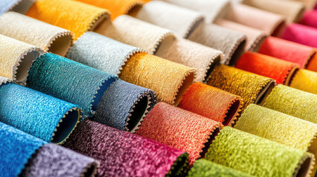 This vibrant image showcases a beautiful arrangement of fabric swatches in an array of colors and textures, ideal for textile and fashion design.の素材