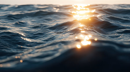 A captivating view of ocean waves illuminated by sunlight, creating a tranquil and serene atmosphere. This image evokes beauty and calmness, ideal for nature lovers.の素材