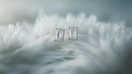 This stunning image features a pair of elegant diamond earrings displayed on a soft textured background, highlighting their intricate design and luxury appeal.の素材