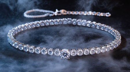 This stunning diamond necklace features a captivating design with sparkling gems. Captured against a dark and misty background, it embodies luxury and elegance.の素材