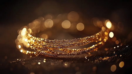 This captivating image features an elegant golden bracelet, showcasing its intricate texture and stunning sparkle against a dreamy bokeh background.の素材