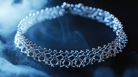 This stunning silver choker features an intricate design that sparkles in soft blue lighting, perfect for showcasing elegance and style in jewelry photography.の素材